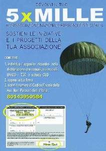 Scrivi il numero di Codice Fiscale dell'Associazione Nazionale Paracadutisti d'Italia: 80143950584